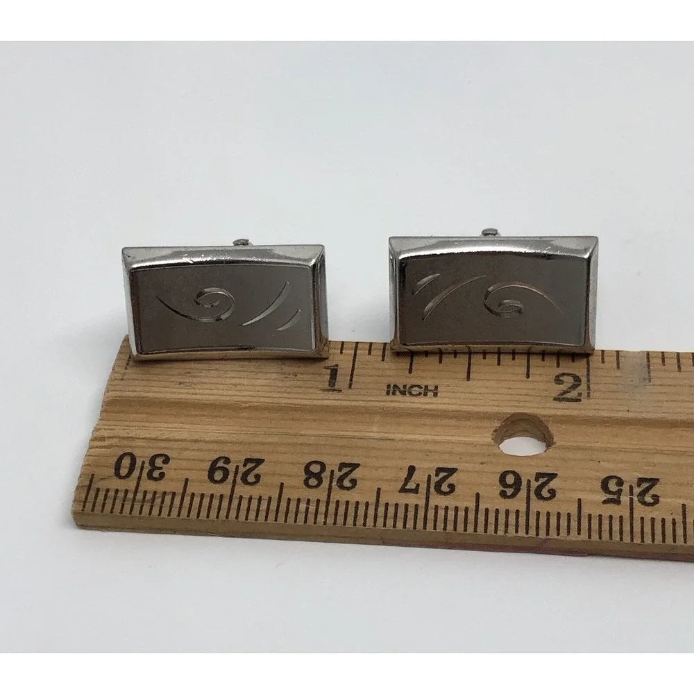 Vintage Rare Swank Cuff Links Rectangular‎ Etched Elegant Silver Tone Cufflinks